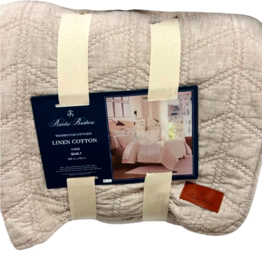 Brooks Brothers Tan Linen Cotton King Quilt 106”x92”